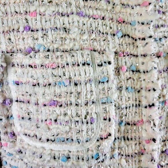 Olivaceous Bumpy Textured Colorful Silver Glittery Frayed Edge Cropped Jacket - Picture 6 of 10